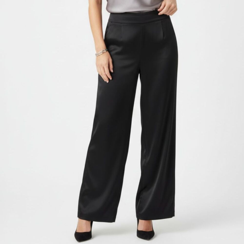 Anne Klein Black Satin Wide Leg Trouser Pants NEW 14
